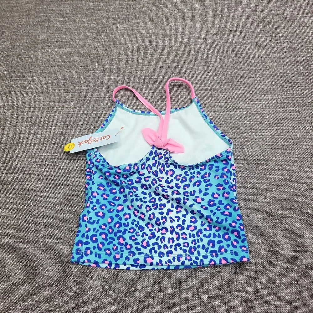 Girls Leopard Spot Printed Tankini Set - Cat & Jack Blue Size Small 6/7